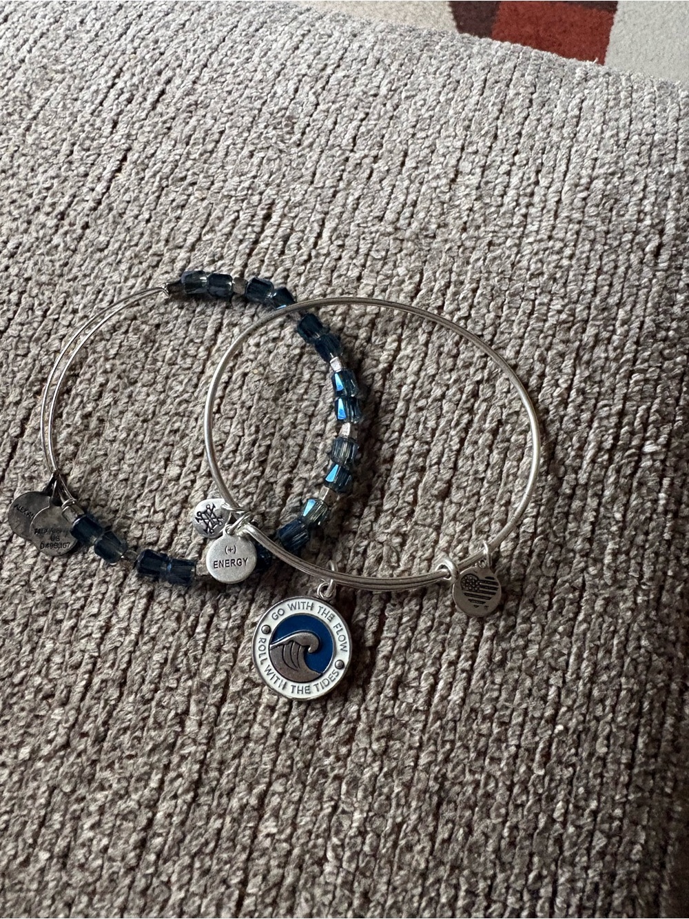 Alex and Ani Silver Stackable Charm Bracelet Set with Blue Accents